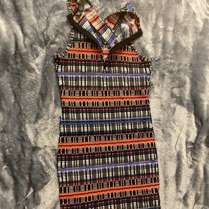 Criss Cross Multi Color Stretch Mid Length Dress
